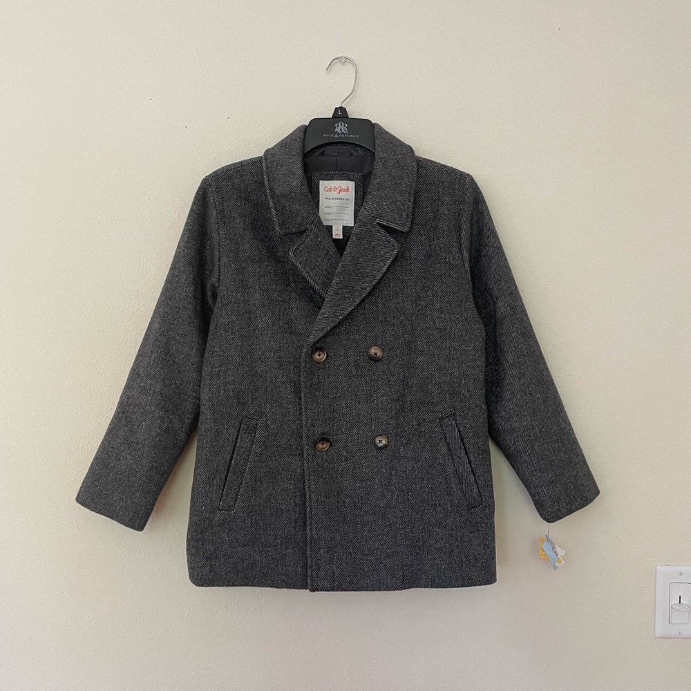 🌷 Cat & Jack Girls' Gray Double-Breasted Coat #13